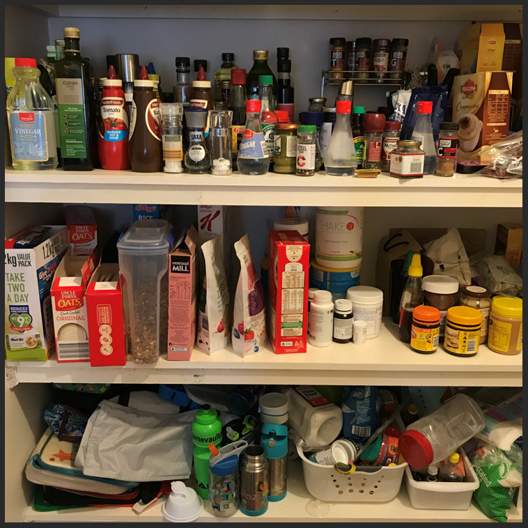 disorganised pantry, disorganized pantry, clutter