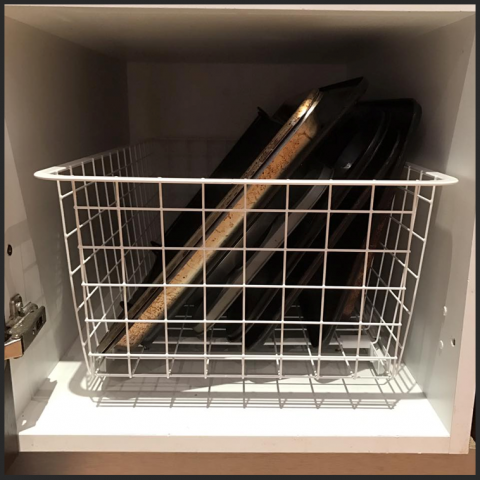 elfa easy glider basket, organised kitchen cupboard, organized kitchen cupboard